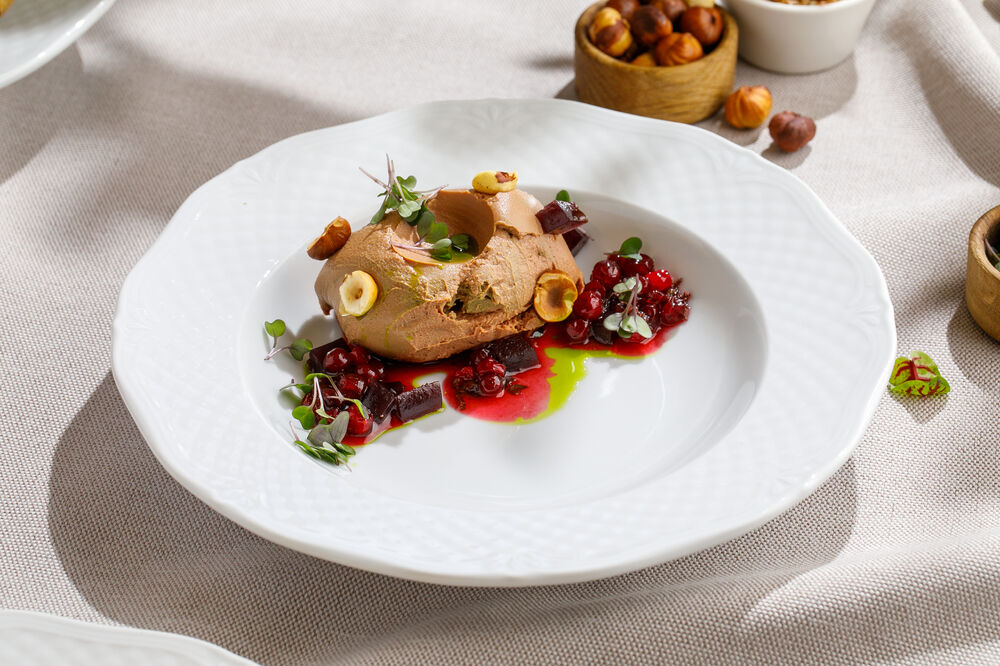 Chicken pate with onion marmalade and cranberry sauce