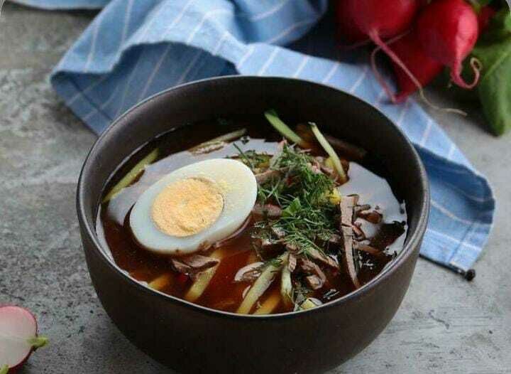 Okroshka soup with kvass