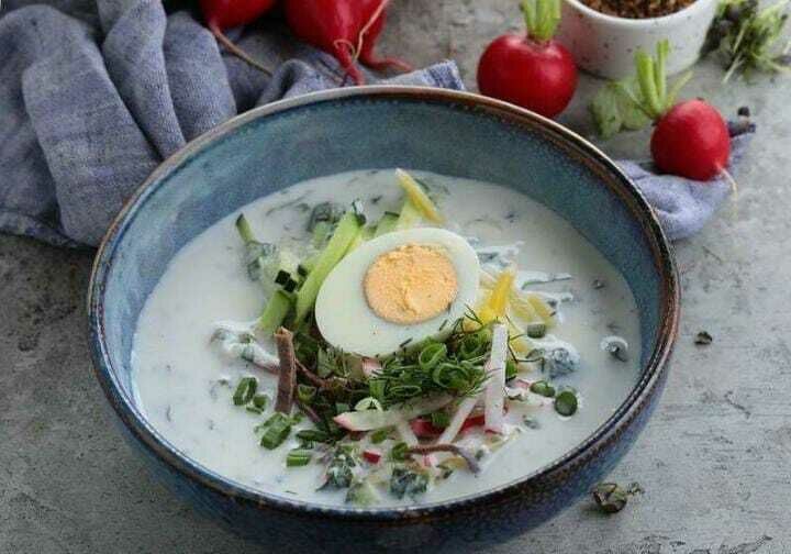 Okroshka soup on ayran