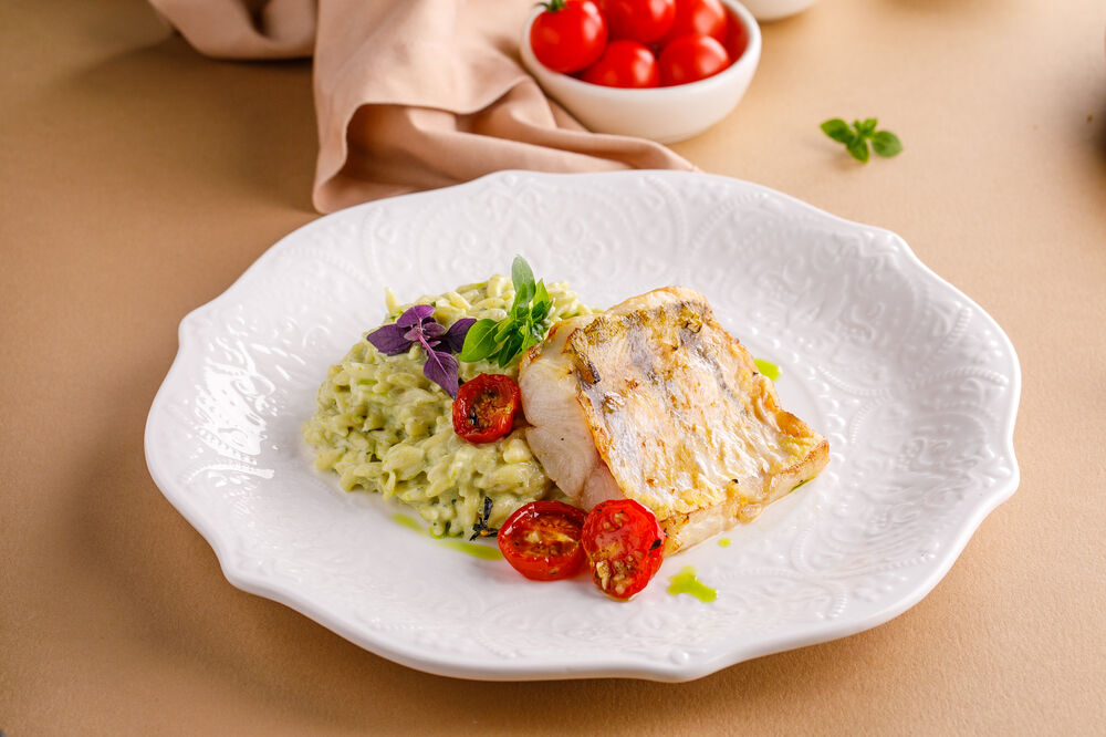 Pike perch with orzo