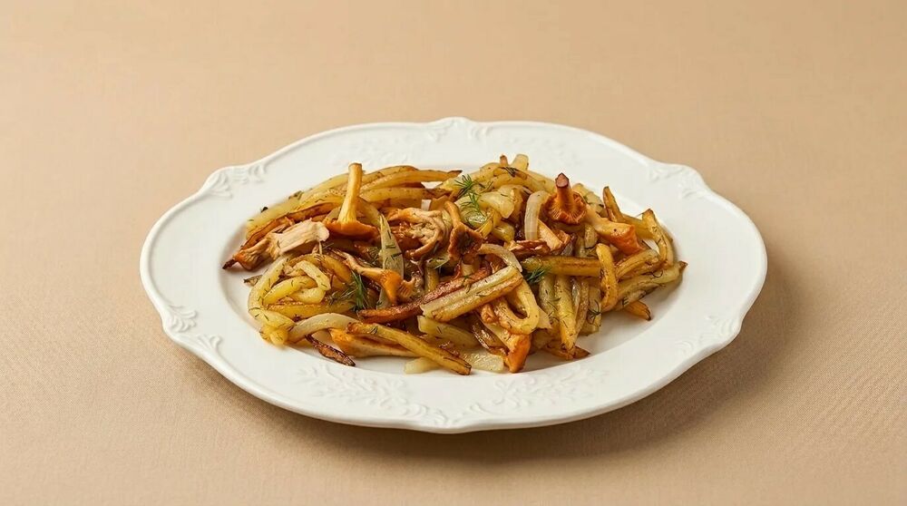 Жареные лисички с картофелем