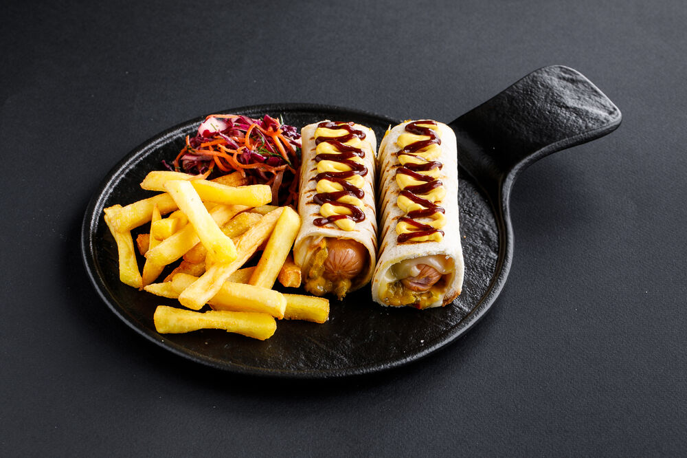 Hot dog with French fries