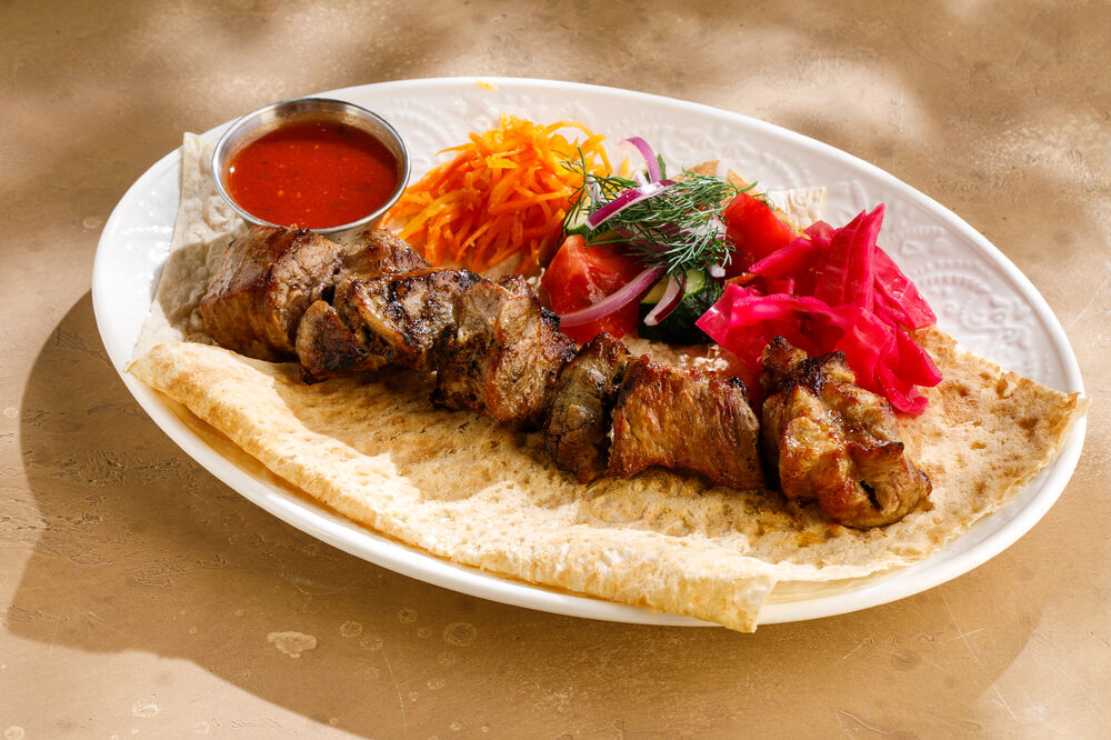 Lamb shashlik on charcoal