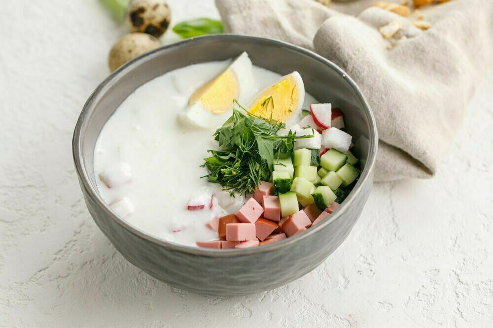 Okroshka on ayran with sausage