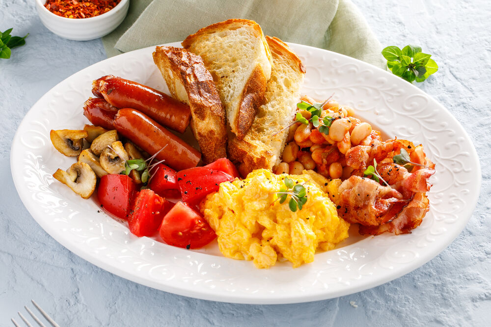 A large homemade breakfast