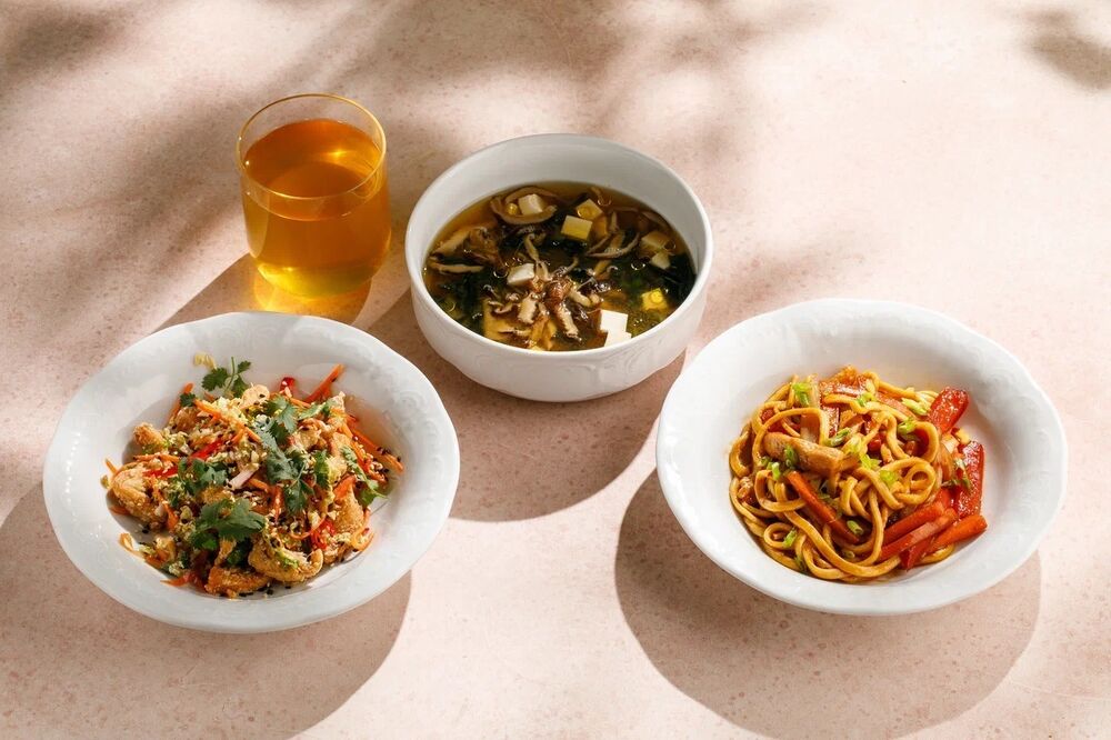 Asian chicken salad + Miso soup + WOK wheat noodles with chicken