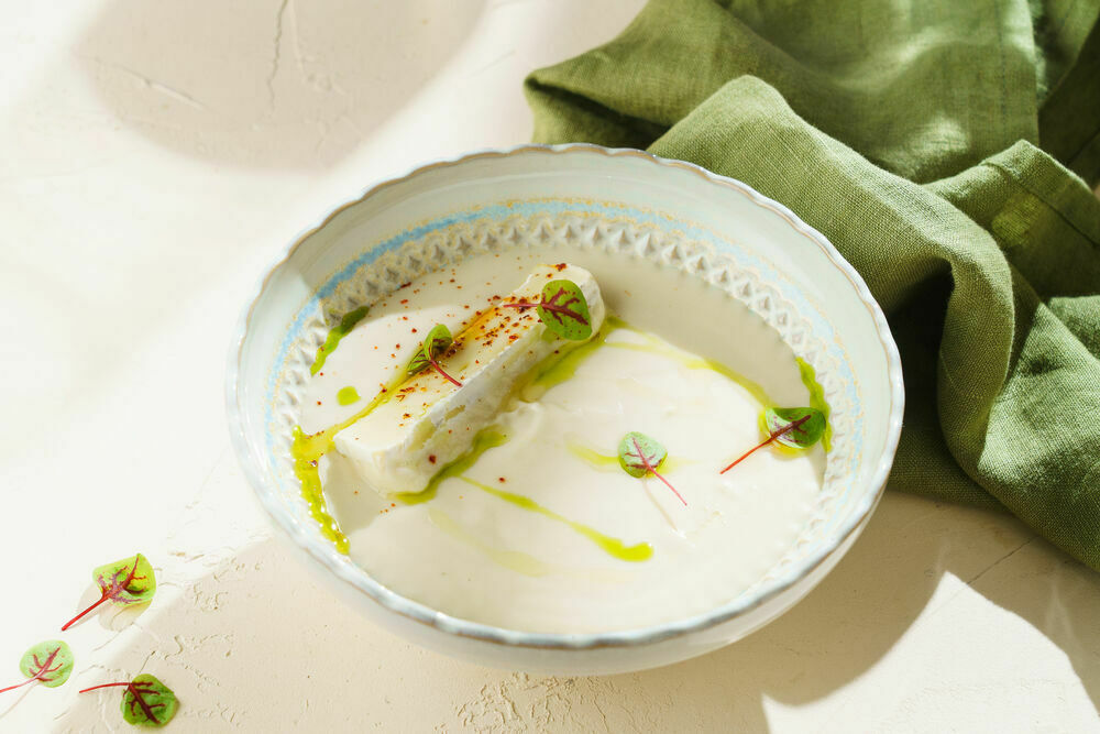 Cream of celery soup with brie cheese