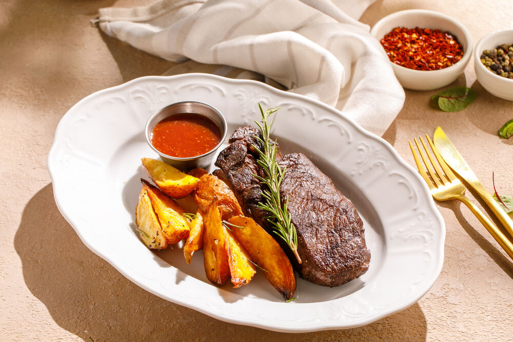 Steak Bavette with baked potatoes