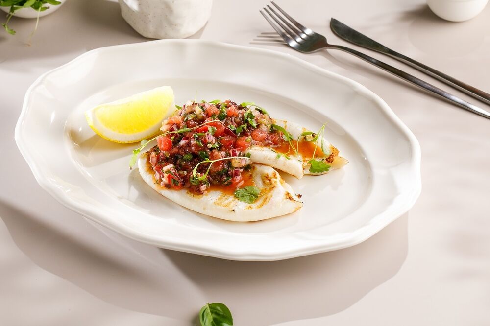 Squid with tomato salsa