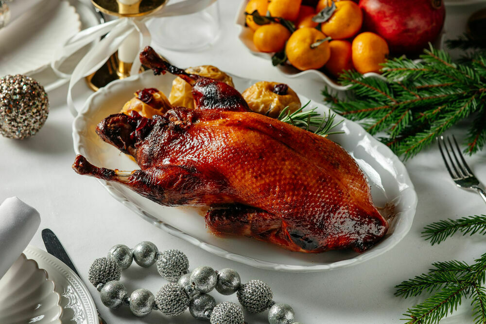 Duck baked with apples