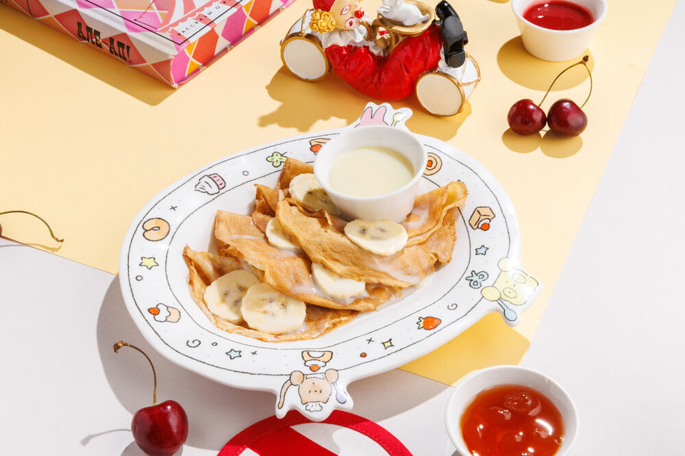 Pancakes with banana and condensed milk