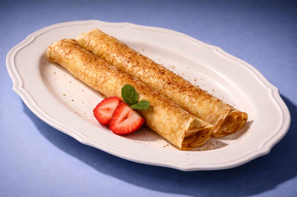 Сладкие блины с маскарпоне и клубникой