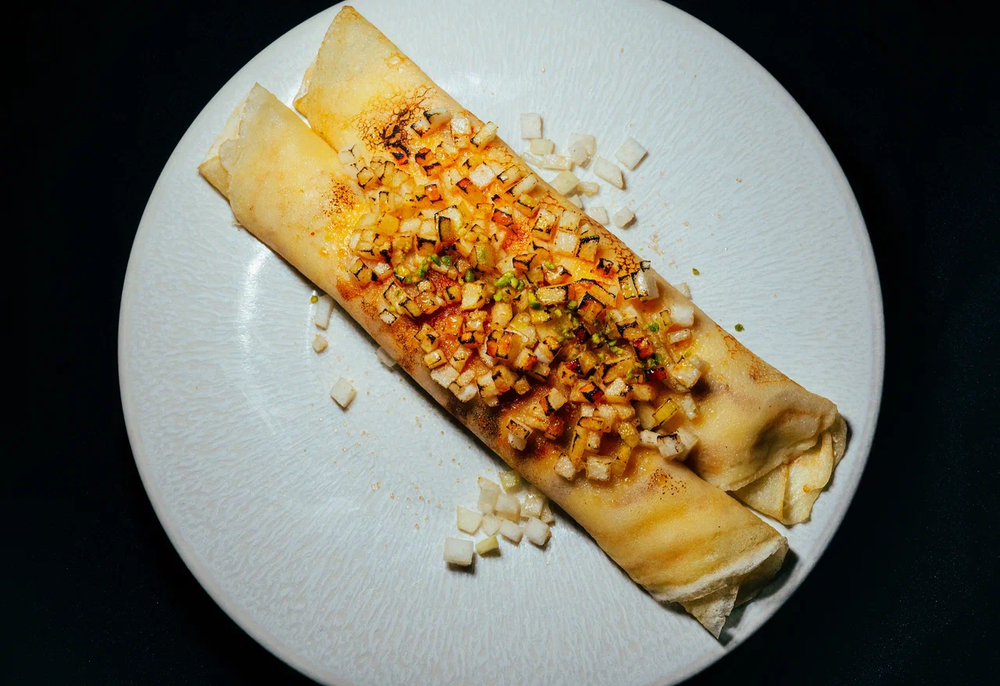 Pancakes with baked pear