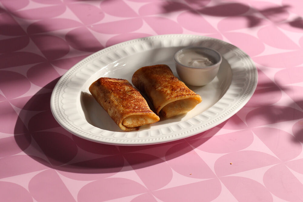 Pancakes with chicken fricassee