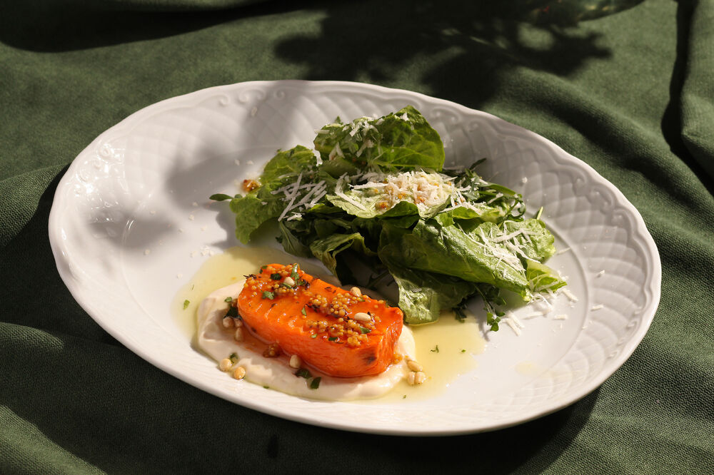 Sweet potato steak with green salad