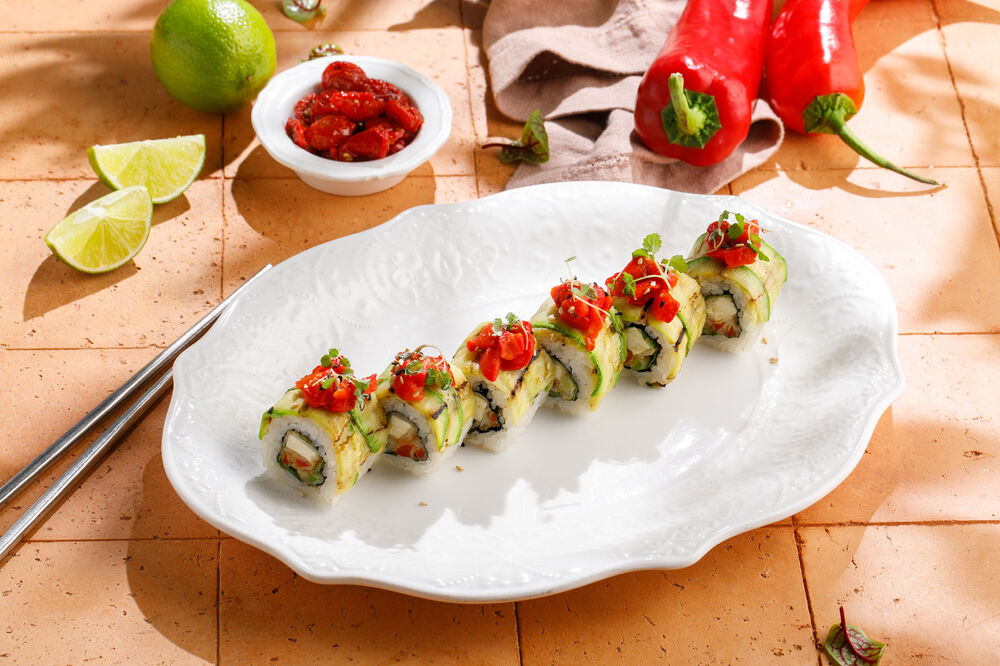 Tofu roll with vegetables tempura