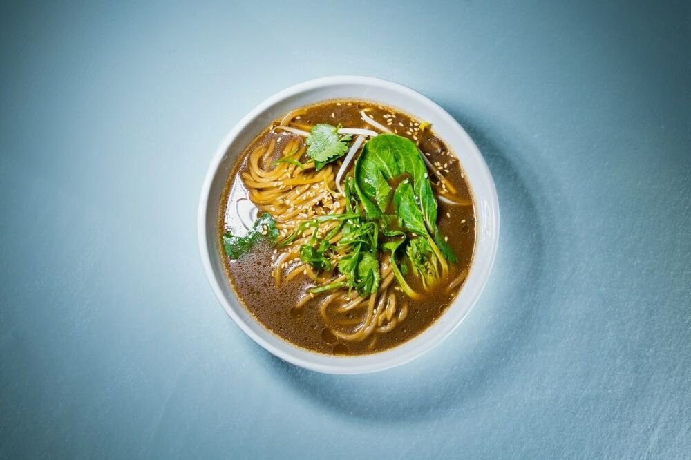 Mushroom Ramen with Noodles and Pak Choi