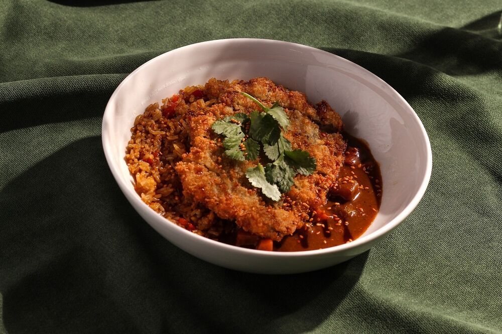 Eggplant schnitzel with Asian rice