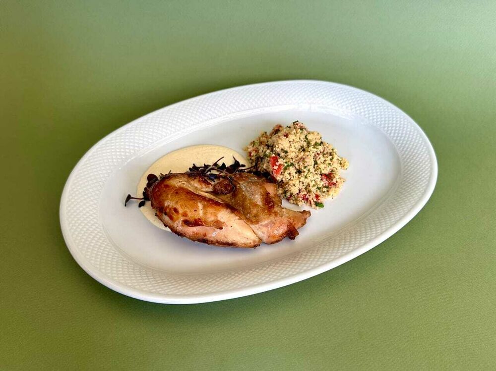 Wood-fired chicken with couscous