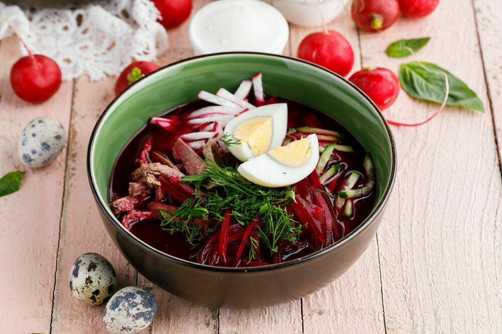 Beetroot soup with veal