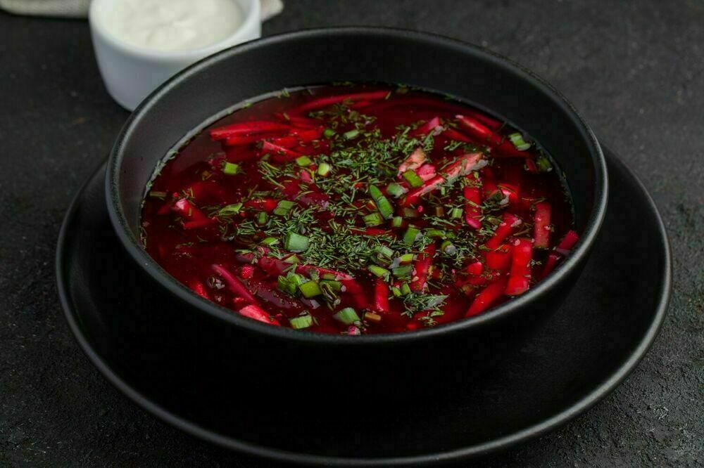 Beetroot soup with sausage