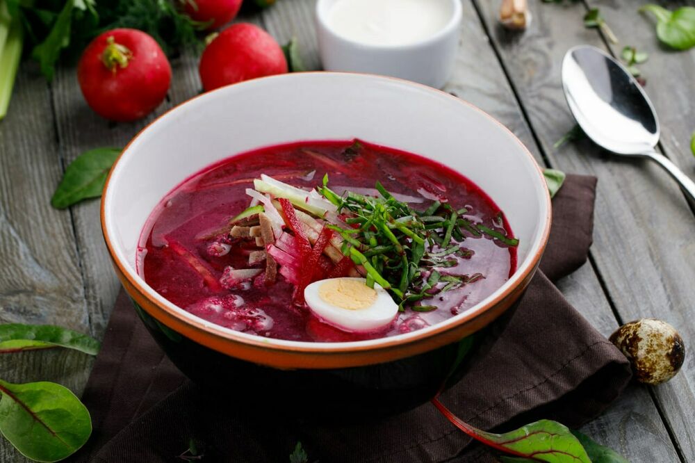 Beetroot soup with sausage