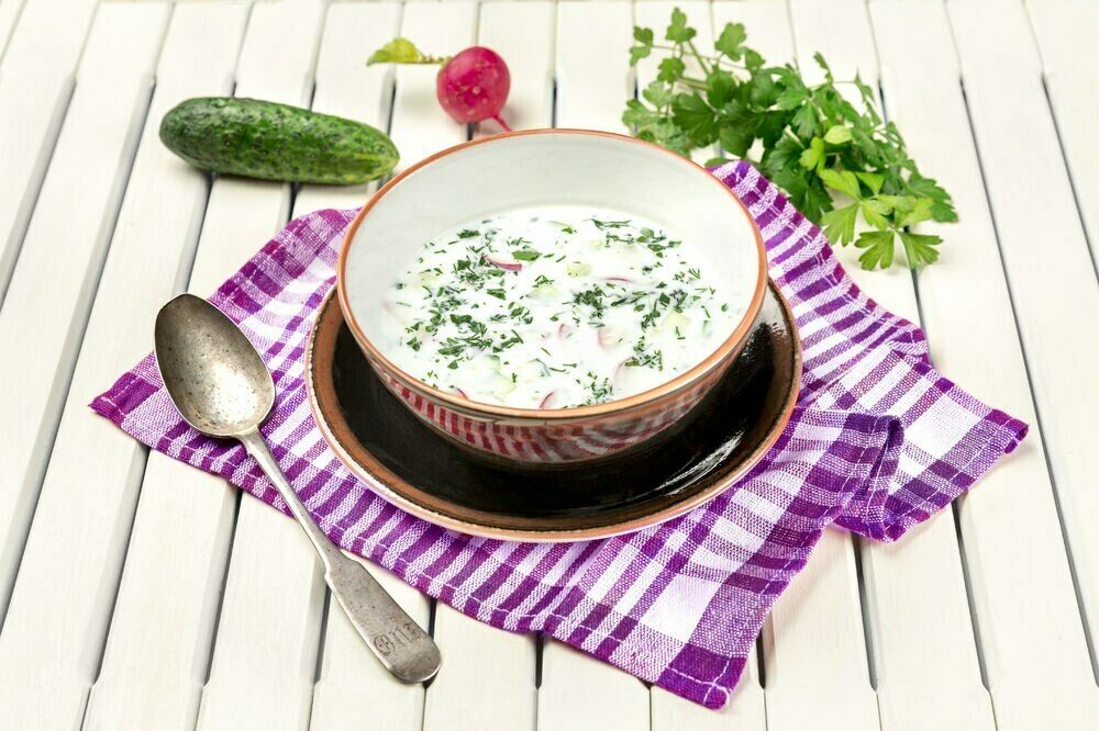 Okroshka with kefir and veal