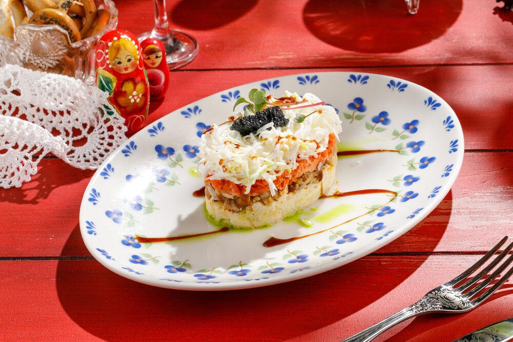 Mimosa salad with eel