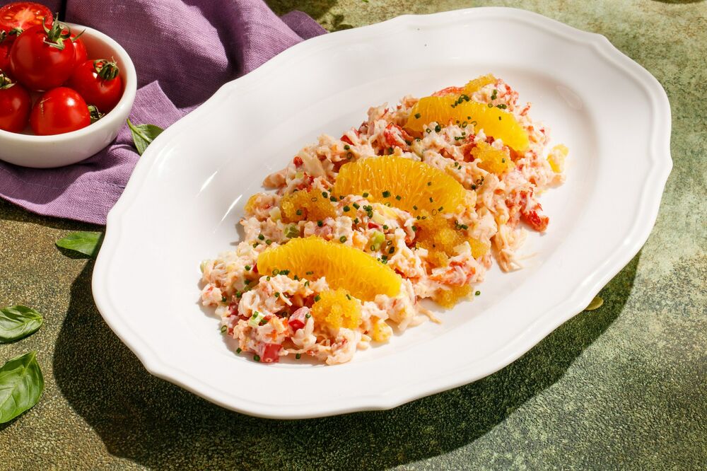Salad with Kamchatka crab and pike caviar