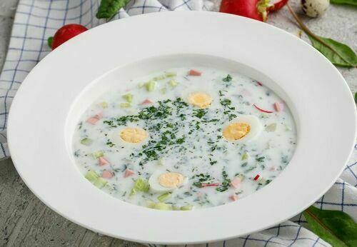 Okroshka with kefir and beef