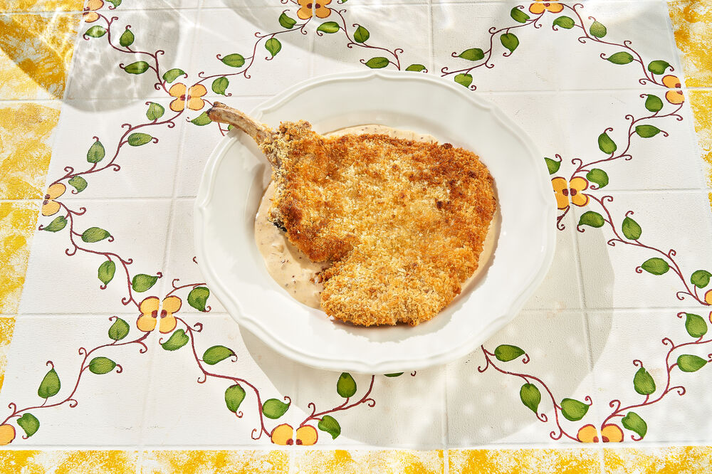 Pork loin schnitzel with mustard sauce