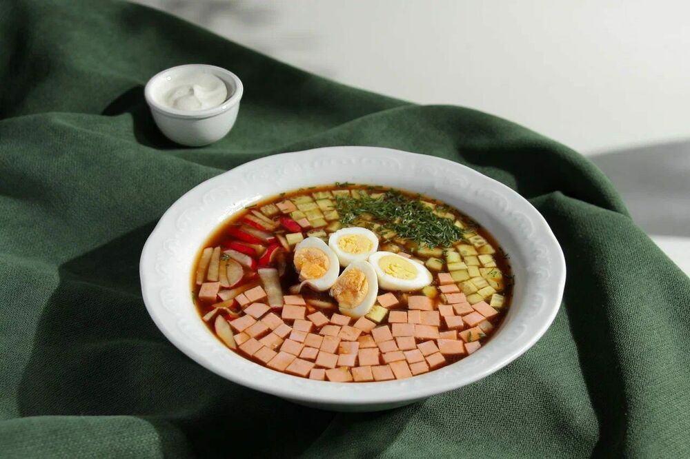 Okroshka on kvass with sausage