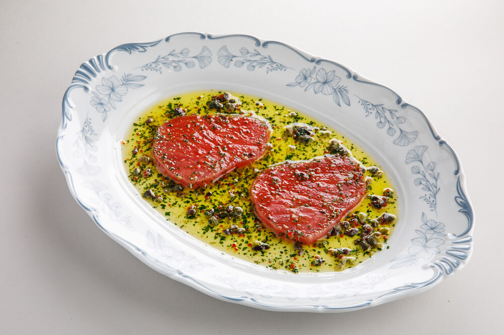 Tuna crudo with olive and caper tapinade