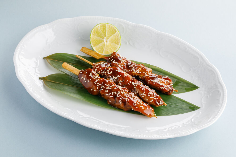 Chicken skewers in unagi sauce