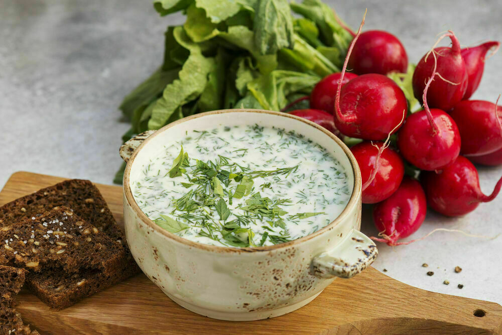 Okroshka on kefir with beef