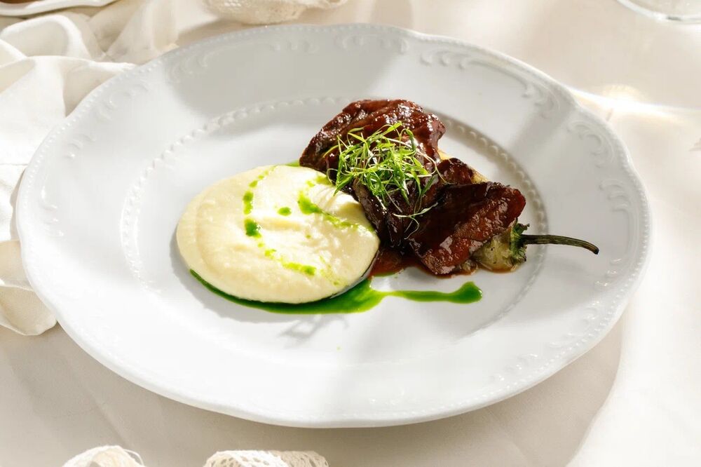 Striped eggplant and mashed potatoes