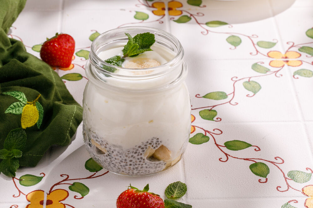 Homemade yogurt with banana