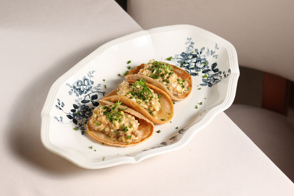 Buckwheat fritters with cod liver tartare