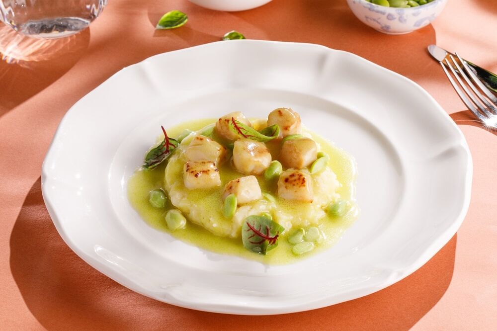 Murmansk scallops with edamame beans