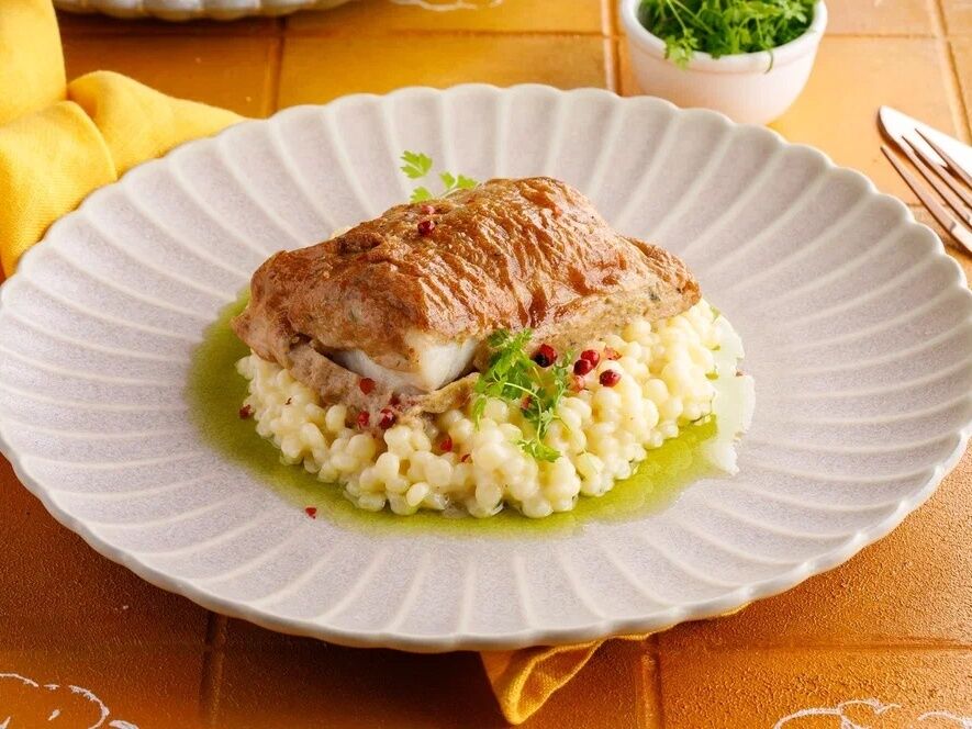 Треска под ореховым соусом и пастой птитим