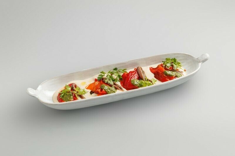 Baked peppers with anchovies in tonnato sauce with cilantro chutney