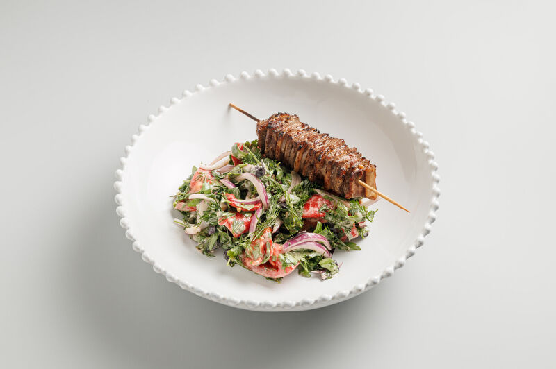 Beef Tenderloin Shish Kebab Salad with BBQ Sauce