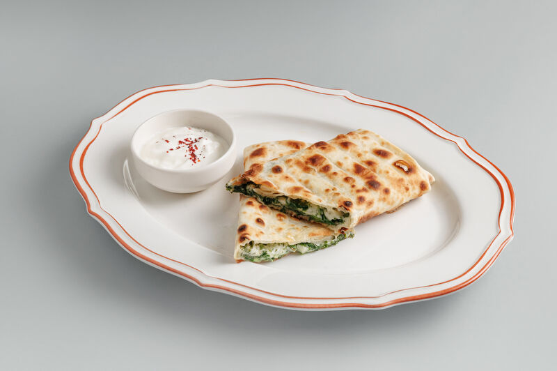 Kutab with greens and chargrilled cheese