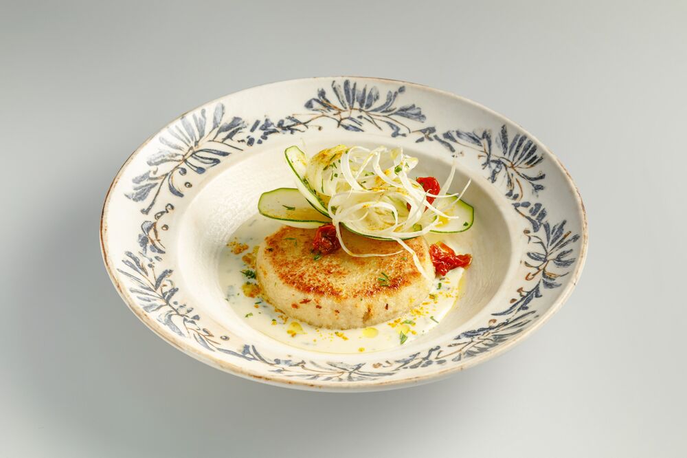 Ladoga pike perch cutlet with zucchini and fennel