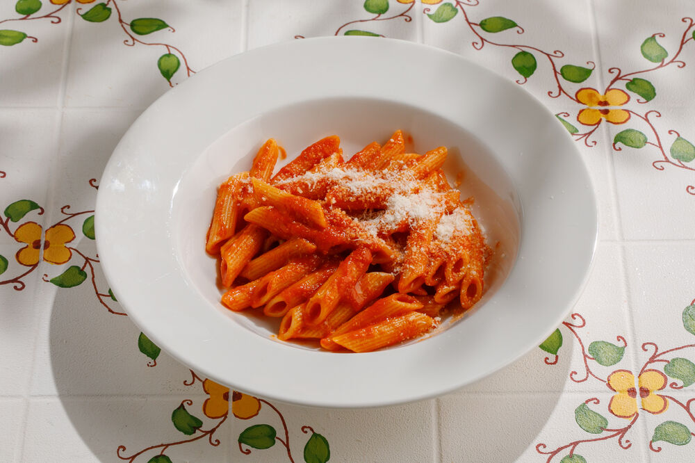 Baby penne with tomato sauce and parmesan