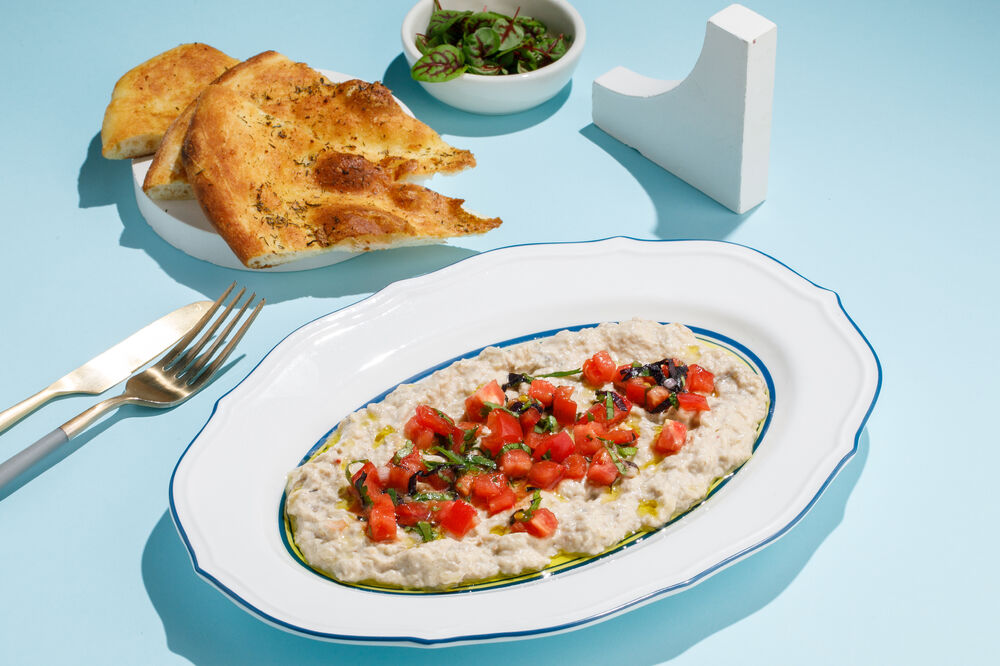 Babaganoush with tomato salsa