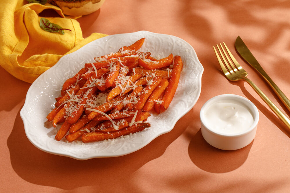 Sweet potato fries with truffle sour cream