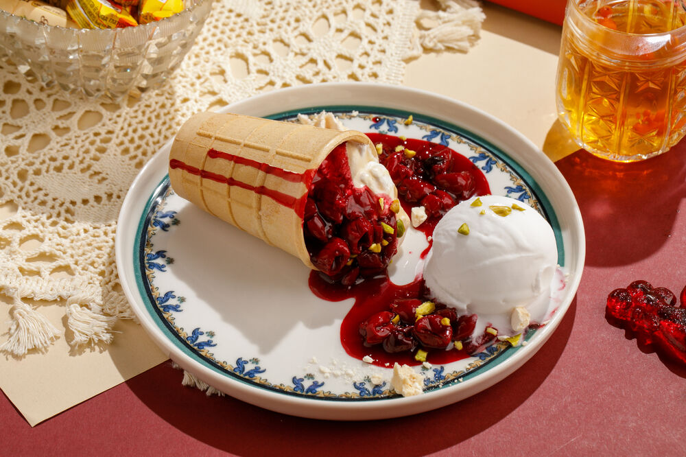 Dessert: "Ice Cream Cup with Cherries"