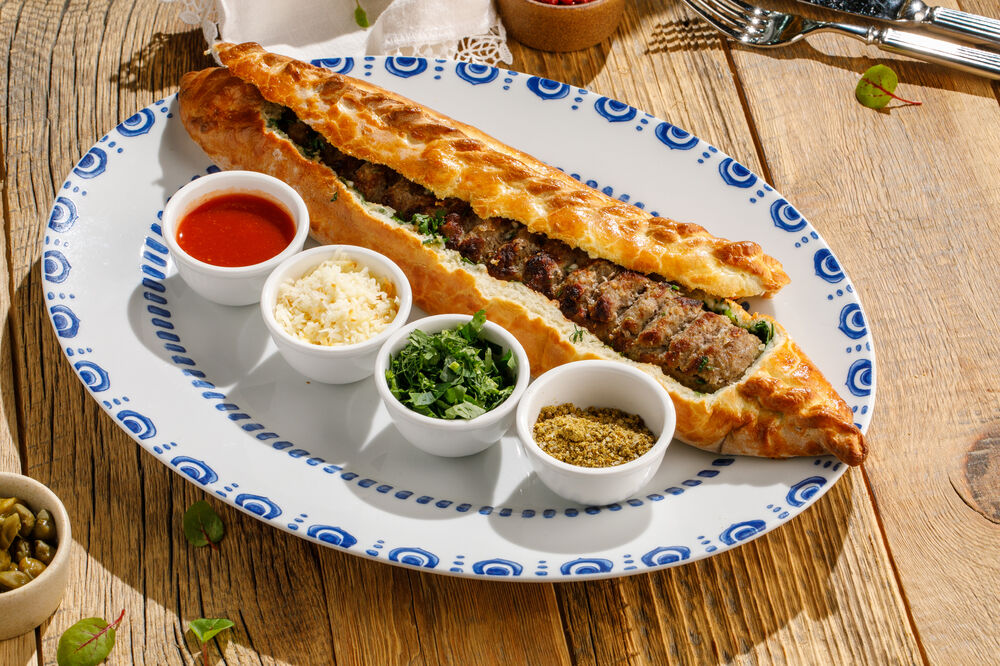 Lamb kebab with herbs and cheese