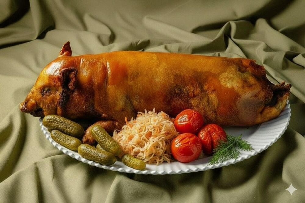 6 kg piglet with buckwheat porridge